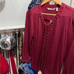 Elegant Burgundy Studded Women's Top NWT
